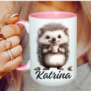 Personalized Hedgehog Mug, Custom Name Hedgehog Coffee Mug, Name Mug, Hedgehog Cup, Hedgehog Gift, Custom Coffee Cup, Name Gift,Gift for Him