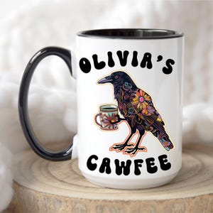 Cawfee Mug, Funny Crow Mug, Adorable Crow Drinking Coffee, Whimsical Gift for Bird and Coffee Lovers, Crow Lover Gift, Bird Lover Gift