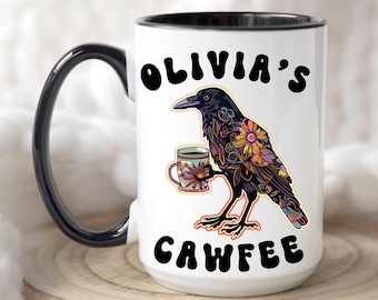 Cawfee Becher, lustige Krähe Becher, entzückende Krähe trinkender Kaffee, wunderliches Geschenk für Vogel und Kaffee-Liebhaber, Krähe Liebhaber Geschenk, Vogel Liebhaber Geschenk