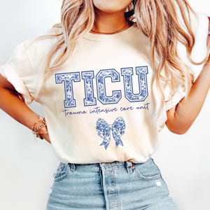 Comfort Colors® TICU Nurse Shirt,  Trauma Team Tee, Medical Apparel, TICU Gift, Intensive Care Nurse, Blue Toile Trauma ICU Nurse T-Shirt
