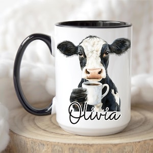 Personalized Cow Mug,  Cow Coffee Mug, Custom Name Mug, Cute Cow Gift, Custom Coffee Cup, Name Gift Mug, Cow Drinking Coffee,  Farm Animal
