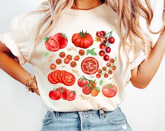 Comfort Colors® Tomatskjorta, Cottagecore Clothing Veganskjorta, Trädgårdskjorta Grönsakskjorta, Cottagecore Sommar, Frukt-T-shirt, Botanisk Skjorta