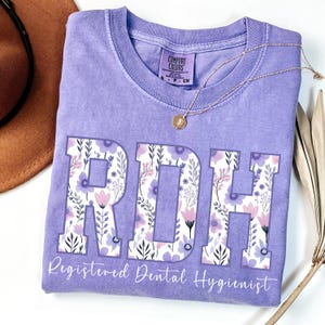 Comfort Colors® Floral Registered Dental Hygienist Shirt, Dental Hygienist Gift, Dentistry Shirt, Blue Toile RDH Shirt, RDH  Graduation Gift