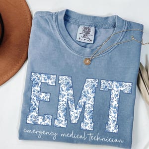 Comfort Colors® EMT Shirt, Blue Toile Emergency Medical Technician Shirt, Paramedic Graduate, EMS Shirt, EMT Gifts, First Responder Shirt
