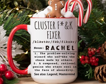 Gepersonaliseerde grappige kantoormok, Cluster F*ck Fixer-mok, cadeau voor probleemoplosser, datawetenschapper, humoristisch cadeau voor collega, kantoorcadeau