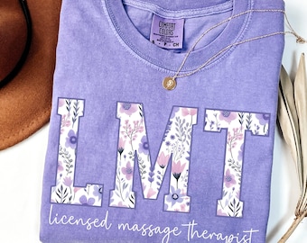 Comfort Colors® Licensed Massage Therapist Shirt, Blue Toile LMT T-Shirt, Floral Massage Therapist Gift, Massage Therapist Graduation Gift