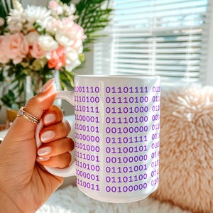 Custom Binary Code Mug, Any text in Binary, Mug for programmer, web developer mug, computer scientist, software mug, programmer gift, Hacker zdjęcie 3