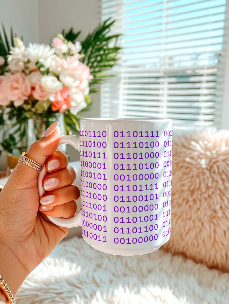 Custom Binary Code Mug, Any text in Binary, Mug for programmer, web developer mug, computer scientist, software mug, programmer gift, Hacker zdjęcie 3