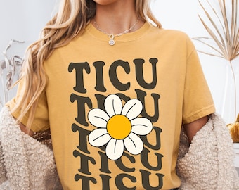 Comfort Colors® TICU Nurse Shirt,  Trauma Team Tee, Medical Apparel, TICU Gift, Intensive Care Nurse, Groovy Daisy Trauma ICU Nurse T-Shirt