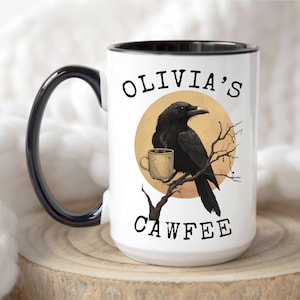 Cawfee Mug, Funny Crow Mug, Adorable Crow Drinking Coffee, Whimsical Gift for Bird and Coffee Lovers, Crow Lover Gift, Raven Mug