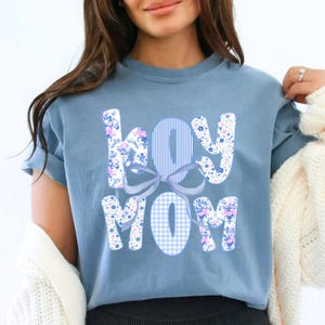 Comfort Colors® Boy Mom Shirt, Mother&#39;s Day Gift, Mom Tee, Coquette Bow Floral Boy Mama Shirt, Pregnancy Announcement Boy, Mama of Boy Shirt