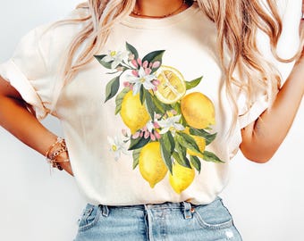 Comfort Colors® Vintage Lemon Graphic Tee, Fresh Organic Vibe Tee, Aesthetic Fruit Blooming Shirt, Retro Citrus Fruit Shirt, Summer T-Shirt