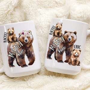 Mama Bear Mug, Best Mom, Mama Bear with Cubs Coffee Mug, Personalized Bear Family Mug, Custom Mom Mug, Mothers Day Mug, Mother mug with name