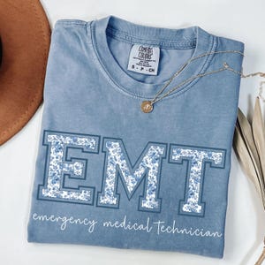 Comfort Colors® EMT Shirt, Blue Toile Emergency Medical Technician Shirt, Paramedic Graduate, EMS Shirt, EMT Gifts, First Responder Shirt