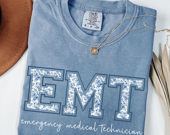 Comfort Colors® EMT Shirt, Blue Toile Emergency Medical Technician Shirt, Paramedic Graduate, EMS Shirt, EMT Gifts, First Responder Shirt