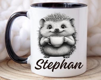 Personalized Hedgehog Mug, Custom Name Hedgehog Coffee Mug, Name Mug, Hedgehog Cup, Hedgehog Gift, Custom Coffee Cup, Name Gift,Gift for Him
