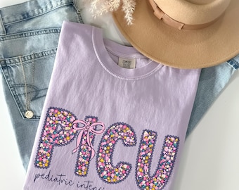 Comfort Colors® Floral PICU Nurse Shirt, Sprint Flowers Pediatric ICU Nurse T-Shirt, Pediatric Nurse Tee, Nurse Nightshirt, picu RN Shirt