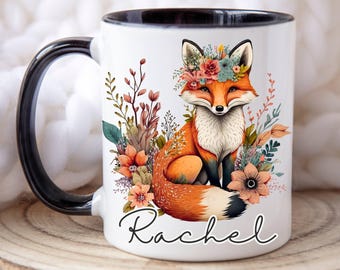Whimsical Fox Mug, Fox Lover Mug, Floral Fox Coffee Mug, Woodland Animal Mug, Nature Lover Gift, Animal Lover Gift, Fox Tea, Birthday Gift