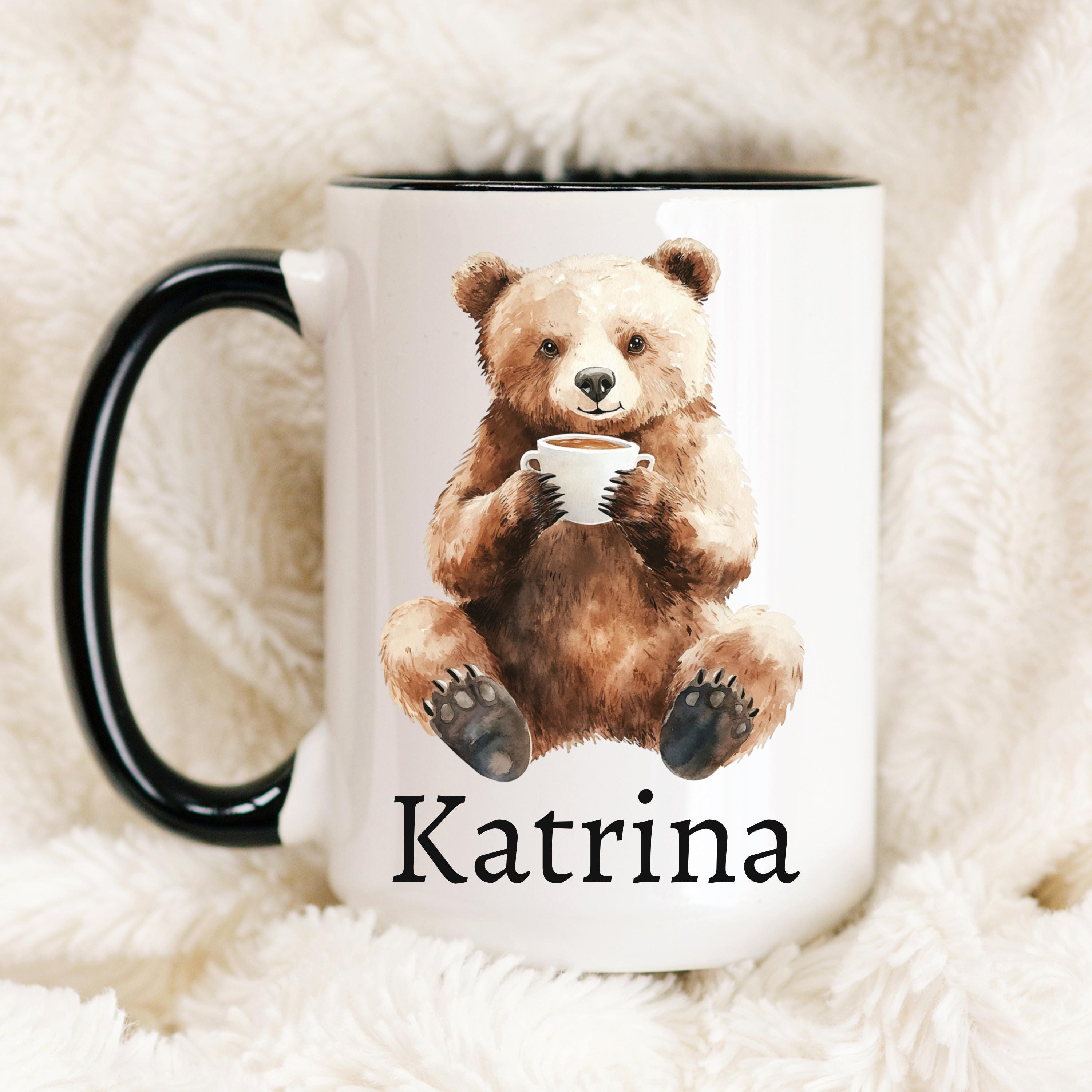 Mug Personnalisé Petit Ours Brun Avec Prénom - Céramique Blanche - Neuf - Cadeau Personnalisé France