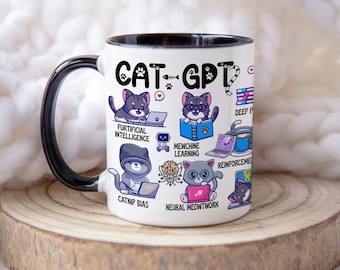 CatGPT Ceramic Mug, GPT, Cat Mom Gift, Cat Dad Mug, IT, Software Engineer, Coder, Artificial Intelligence, Developer,  Programmer, Debugging