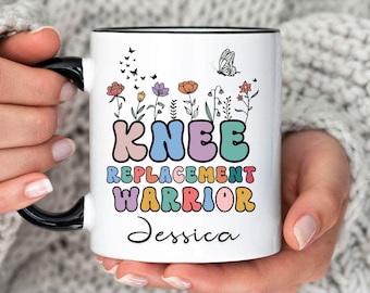 Taza de cerámica para guerrero de reemplazo de rodilla, regalo perfecto para posoperatorio, pronta recuperación para mamá, cirugía de rodilla, taza de té para cirugía de rodilla