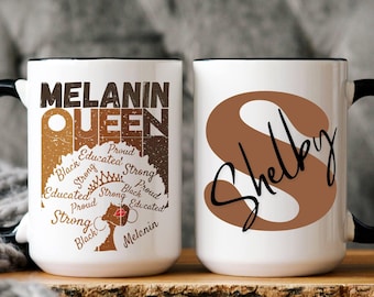 Melanin Queen Mug , Custom Black Women Mug,  Black Girl Birthday Gift, Gifts for Black Women, Afro Woman Mug - Sassy Mugs, Boss Girl Mug