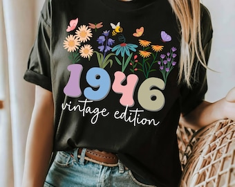 Maglietta per l'80° compleanno, maglietta vintage del 1946, regalo di compleanno personalizzato, regalo per l'80° compleanno per donna, amica per l'81° compleanno, donna per l'80° compleanno