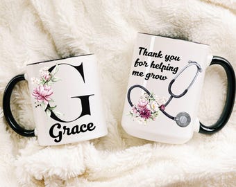 Nurse preceptor thank you gift, Thank you for helping me grow Glass Mug, Mug for Nursing Instructor, nursing faculty advisor appreciation