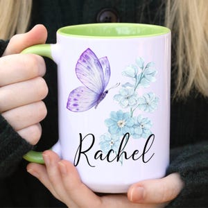 Vlinder aangepaste naam mok, gepersonaliseerde vlindermok, vlinderliefhebbers cadeau, vlindermok, vlindermok, cadeau voor vlinderliefhebber cadeau