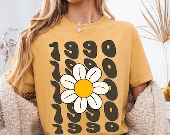 Camiseta Comfort Colors® para 35.º cumpleaños, vintage de 1990, regalo para mujer, para amigas que cumplen 35 años, retro con estampado floral.