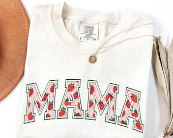 Comfort Colors® Strawberry Mama T Shirt, First Mothers Day Gift For Mama Tshirt, Baby Announcement, New Mom Gift, Cute Strawberry Mom Tee
