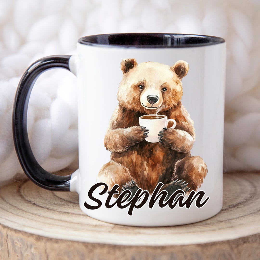 Mug Personnalisé Petit Ours Brun Avec Un Prénom - Tasse Céramique Blanche - Neuf