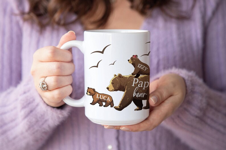 Kubek Papa Bear, Kubek Papa Bear z młodymi, Spersonalizowany kubek dla ojca, Spersonalizowany kubek dla taty, Kubek dla ojca, Kubek Papa z imieniem zdjęcie 12