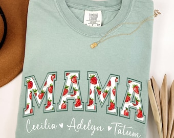 Comfort Colors® Strawberry Mama T Shirt, First Mothers Day Gift For Mama Tshirt, Baby Announcement, New Mom Gift, Cute Strawberry Mom Tee