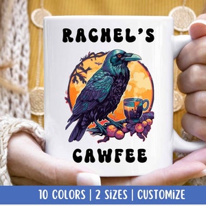 Cawfee Mug, Funny Crow Mug, Adorable Crow Drinking Coffee, Whimsical Gift for Bird and Coffee Lovers, Crow Lover Gift, Bird Lover Gift