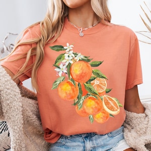 Comfort Colors® Vintage Orange Shirt, Pastel Oranges Shirt, Food Vintage Graphic Shirt, Aesthetic Fruit Shirt, Citrus Flowers Fruit Shirt