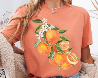 Comfort Colors® Vintage Orange Shirt, Pastel Oranges Shirt, Food Vintage Graphic Shirt, Aesthetic Fruit Shirt, Citrus Flowers Fruit Shirt