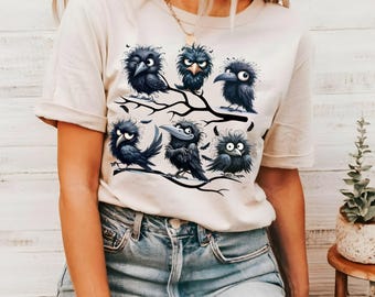Whimsical Crows Shirt, Black Ravens T-shirt, Crow Lovers Gift, Elegant Whimsical Art Shirt, Bird Shirt, Funny Ravel Wildlife Rehabber Shirt