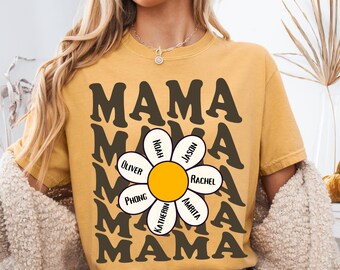 Chemise maman personnalisée Comfort Colors®, faire-part de grossesse, cadeau fête des mères, chemise nouvelle maman, chemise maman marguerite, maman rétro, maman groovy