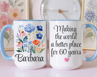 60 birthday gift, floral mug, birthday gift for her, 60th birthday mug,  happy 60th birthday mug, wildflowers custom mug, born in 1966 mug