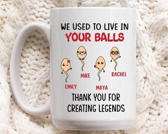 Personalized We Used To Live In Your Balls Mug, Sarcastic Dad Gift, Dad mug, Gift For Husband From Wife, Gift For Dad From Son Daughter