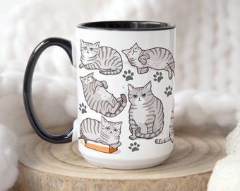 Taza divertida de gato atigrado gris, gato atigrado gris, amante de los gatos, taza para papá gato, regalo para amantes de los gatos grises, gato atigrado plateado, papá gato, taza de gato personalizada, taza de papá gato