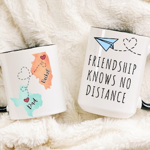 Freundschaft kennt keine Entfernung Becher, beste Freundin Geschenk, Schwester Geburtstagsgeschenk, Entfernungsgeschenk, personalisierte Ferngeschenk von Zustand zu Zustand