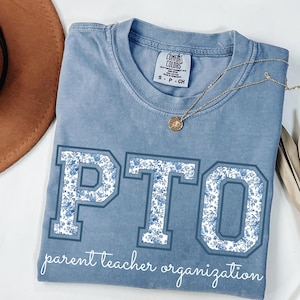 Comfort Colors® PTO Shirt, School Volunteer Shirt, Blue Toile PTO Shirt, Parent Teacher Organization Shirt,  PTO Mom Shirt, Custom pto shirt