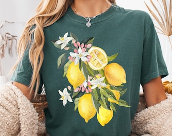 Comfort Colors® Vintage T-shirt met citroenprint, T-shirt met frisse organische sfeer, shirt esthetisch fruit bloeiend, shirt retro citrusfruit, zomer-T-shirt