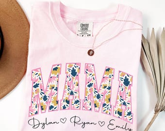 Comfort Colors® Personalized Mama Shirt, Toile Floral Mama Shirt, Pregnancy Announcement, Mom Life Shirt, Mothers Day Gift, New Mom Shirt