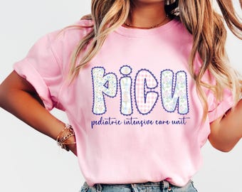 Comfort Colors® Floral PICU Nurse Shirt, Sprint Flowers Pediatric ICU Nurse T-Shirt, Pediatric Nurse Tee, Nurse Nightshirt, picu RN Shirt