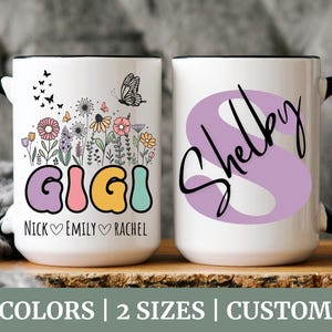 Gigi Mug With Grandkids Names,Personalized Gigi Wildflowers Mug,Grandkids Names Mug, Custom Grandma Coffee Mug, Mother&#39;s Day Gift, Gigi Gift