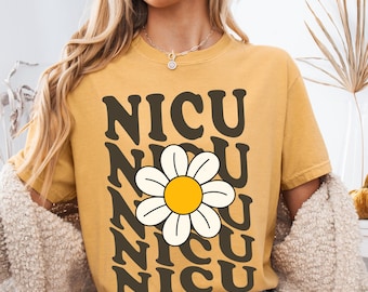 Camiseta de enfermera de la UCIN Comfort Colors®, camiseta de enfermera, camiseta de enfermera registrada, camiseta de enfermera de la unidad de cuidados intensivos neonatales Groovy Daisy, camiseta de enfermera para recién nacidos, regalo de la UCIN