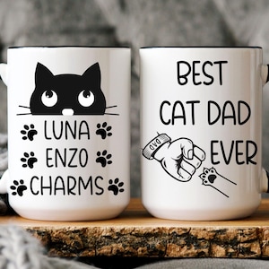 Presente personalizado para pai gato, caneca do melhor pai gato de todos os tempos, pai gato engraçado, presente engraçado para o Dia dos Pais, presente de Natal para pai, pai gato personalizado, caneca com nome de gato